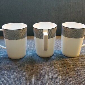 Set of Three Ciroa China Coffee Cups Herringbone Pattern